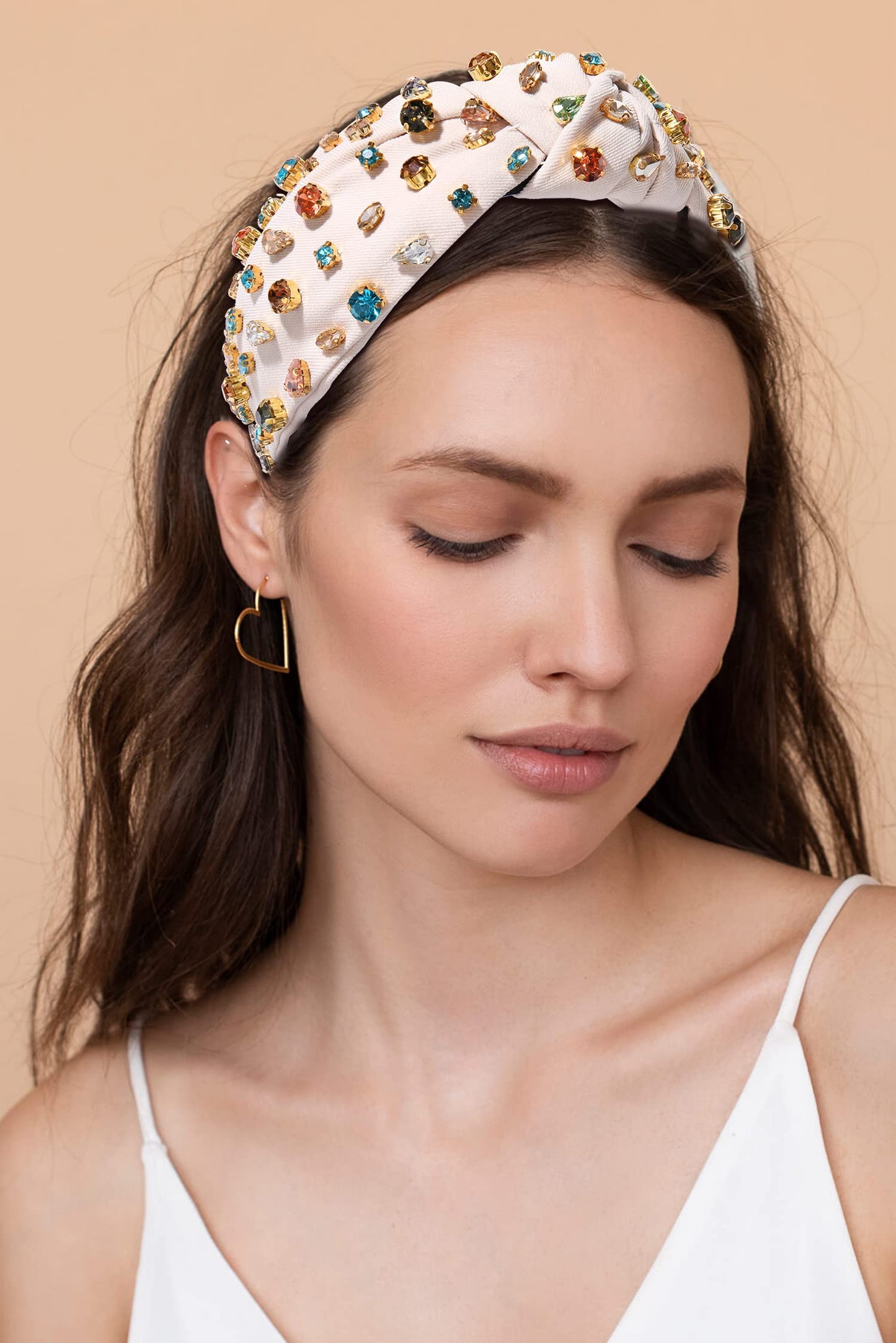 Crystal Velvet Headband Cross Knotted Turban Headdress Colorful rhinestone Statement Wide Hair Band Hoop Accessories For Women Girls (White B)