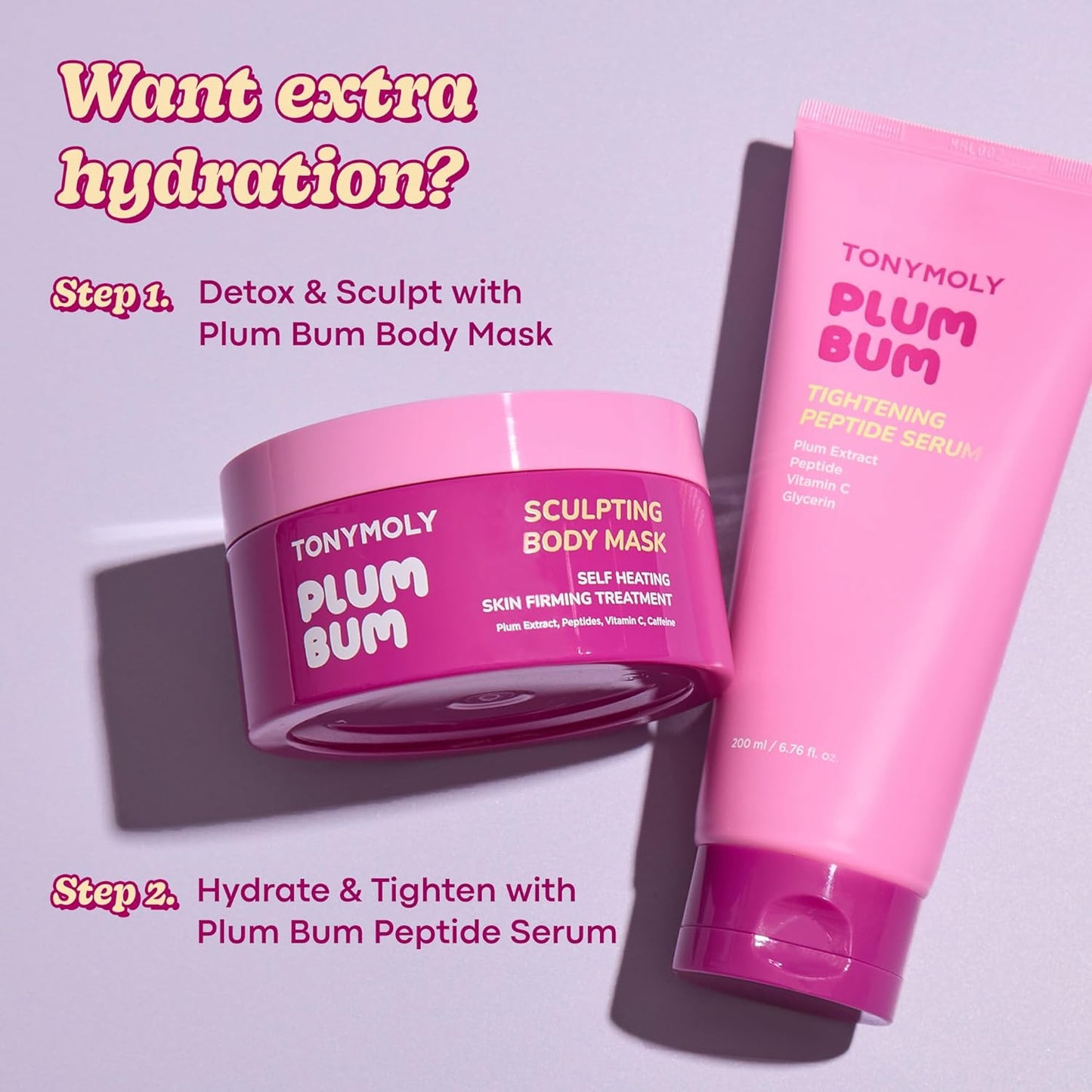 TONYMOLY Plum Bum Tightening Peptide Serum - Firming & Hydrating Body Serum with Plum Extract, 6.76 fl oz