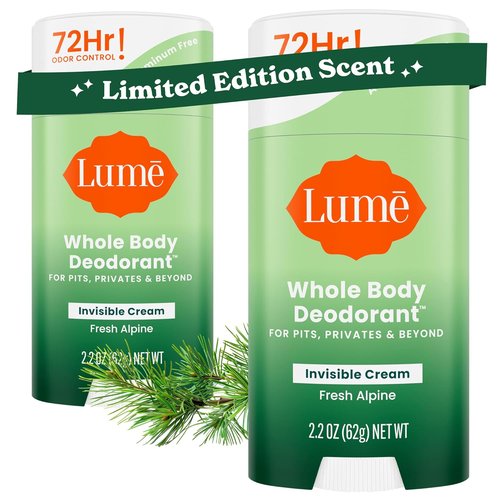Lume Whole Body Deodorant - Invisible Cream Stick for 72-Hour Odor Control - Aluminum & Baking Soda Free - 2.2 Oz (Pack of 2) | Fresh Alpine