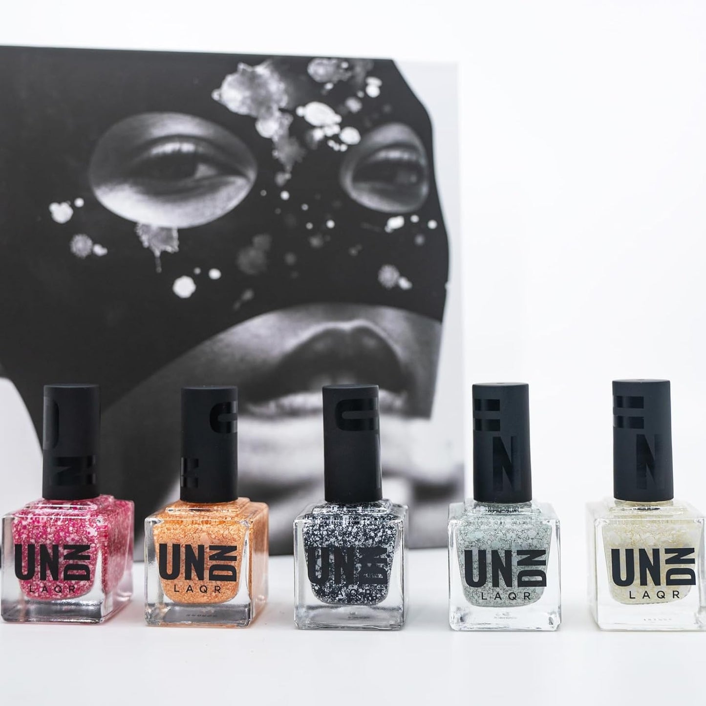 UN/DN Vegan Nail Polish - 0203 Splatter - Pastel Pink and Blue Paint Splatter Nail Polish - Long Lasting, Cruelty Free Fingernail Polish - 0.5 oz