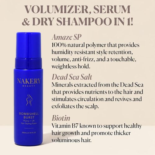 Nakery Bombshell Burst Hair Foam - Volumizing Mousse for Curly & Straight Hair, Lightweight Formula with Biotin & Keratin