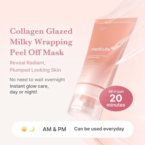 Medicube Wrapping Mask - Collagen Glazed Milky Glow Peel Off Mask | Hydrating & Smoothing with Glutathione, Niacinamide | 2.53 fl. oz
