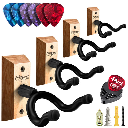 Guitar Wall Mount - Ashwood Hardwood Guitar Wall Hangers, Guitar Picks, Pick Holder, Guitar Accessories, U-Shape Hardwood Guitar Hanger, Gifts for Guitarists, with 6 Assorted Guitar Picks