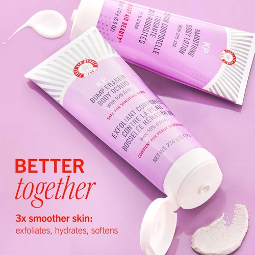 First Aid Beauty - KP Smoothing Body Lotion with 10% AHA, Chemically Exfoliates & Moisturizes with Urea, Colloidal Oatmeal & Ceramides, Deep Hydration + Helps Reduce Keratosis Pilaris Bumps, 6 oz