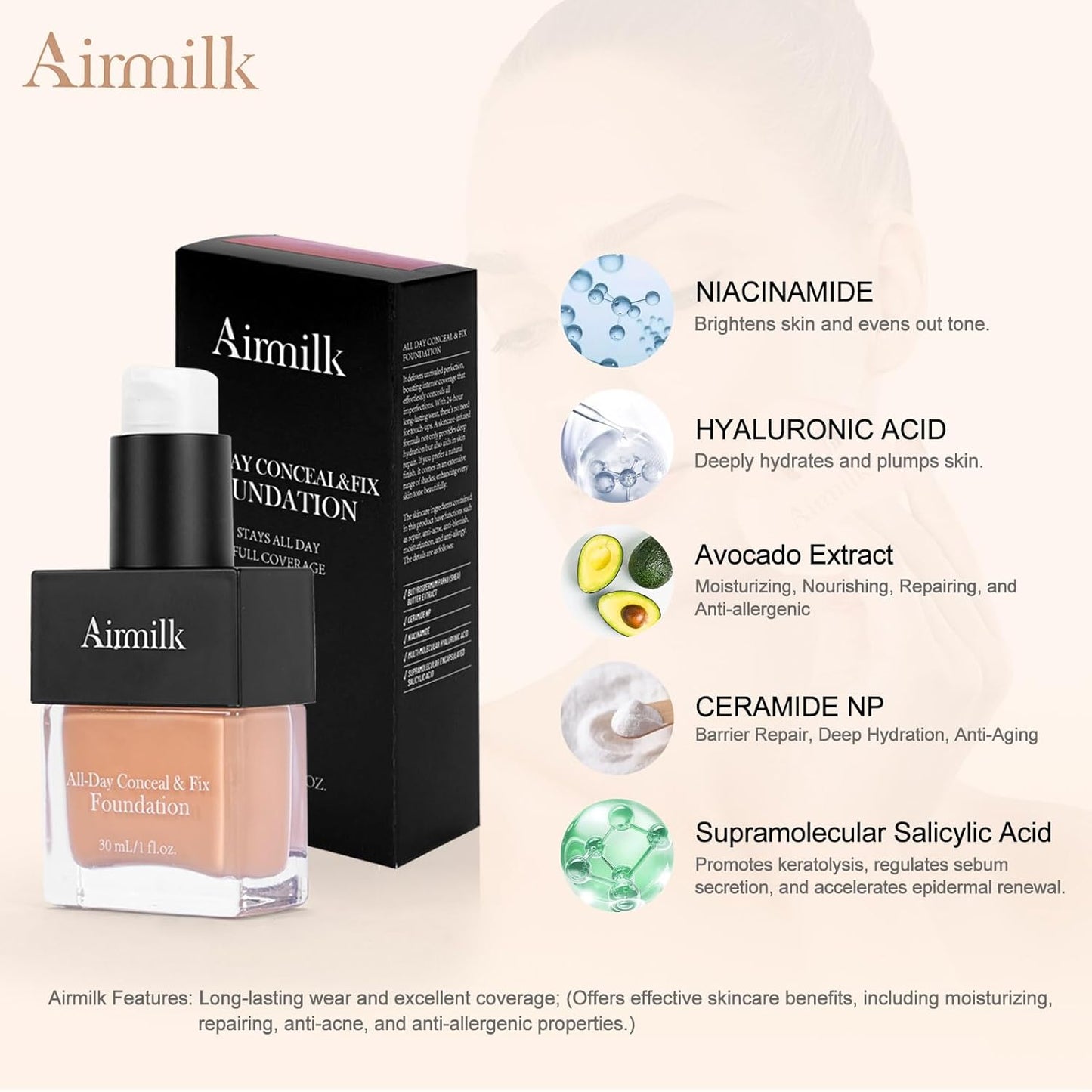 Skiennix Foundation for Acne-Prone Skin - Skincare Makeup with Salicylic Acid | 30ml Light Neutral