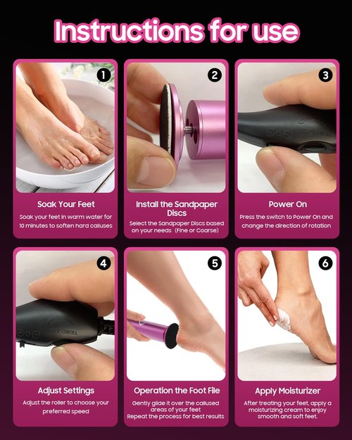 HayZBao FSA&HSA Electric Foot Callus Remover - Callus Remover for Feet,Professional Pedicure Tool for Dead Skin,Electric Foot File with 60 Pcs Sandpaper Discs - Pink