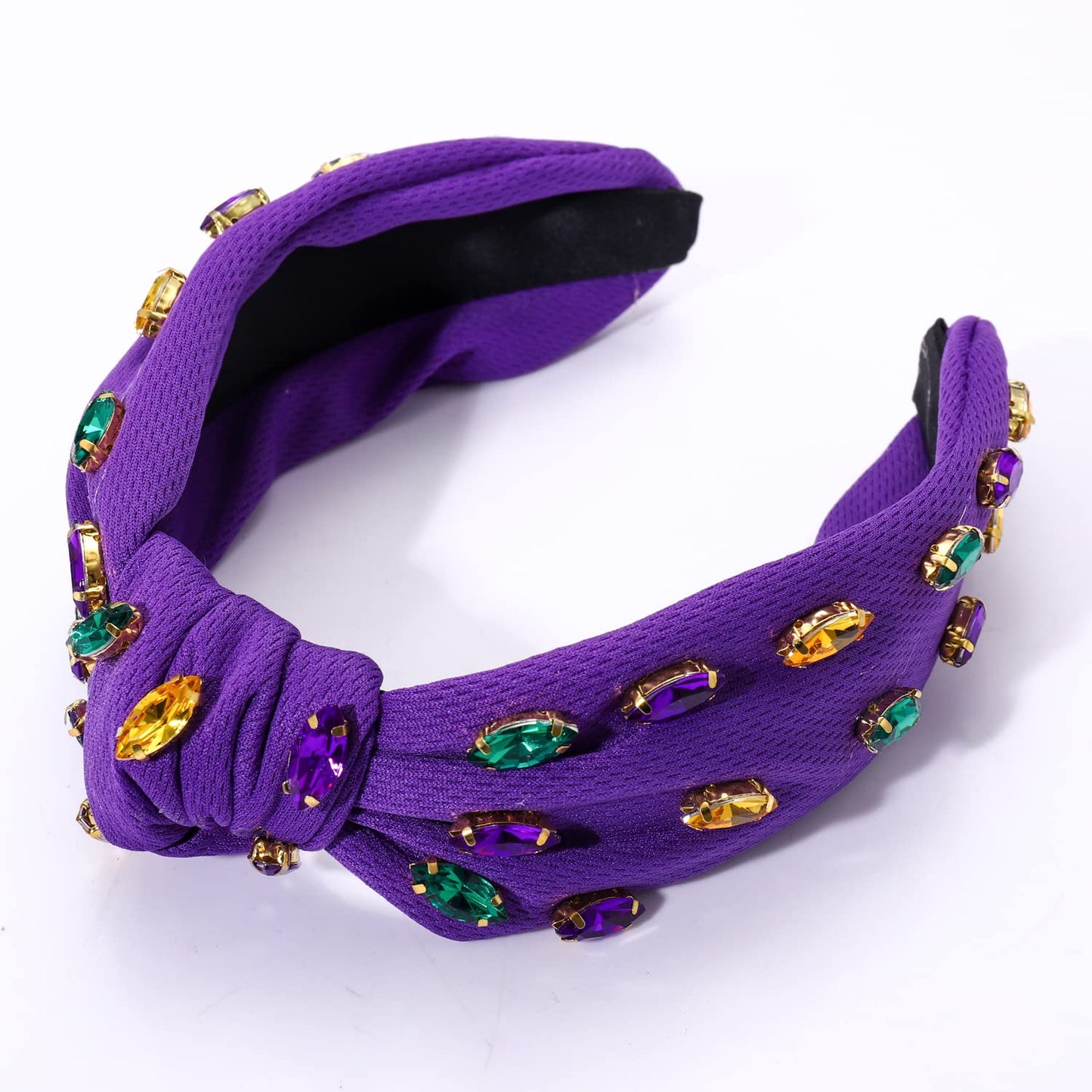 Mardi Gras Headband Rhinestone Cross Knotted Turban Hair Hoop Carnival Crystal Twist Velvet Wide Hairband Party Hair Accessory