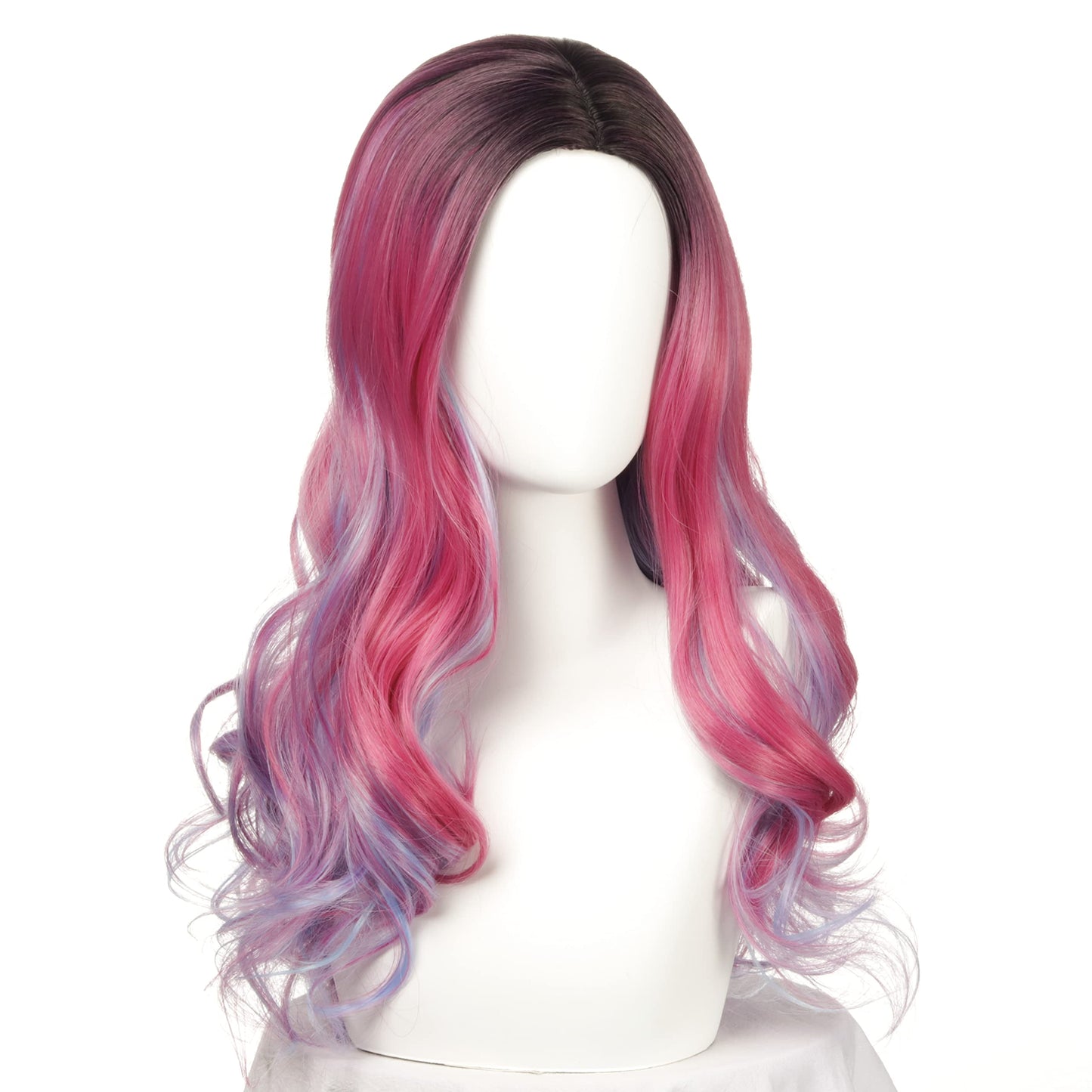 FALAMKA Long Wavy Cosplay Wig Pink and Purple Mixed Wig for Girls Costume Party Halloween