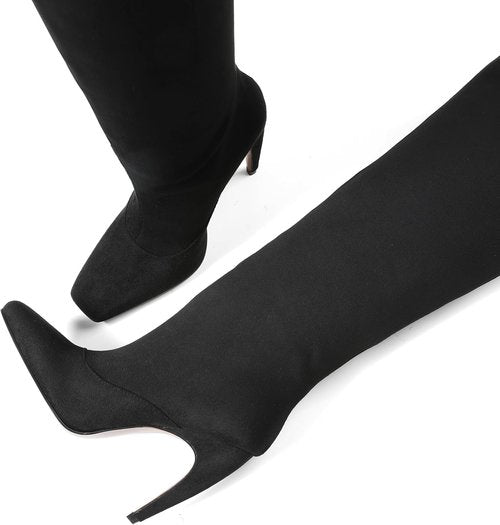 Femflame Knee High Boots - Stylish Wide Calf Suede Long Boots with Square Toe & Stiletto Heel