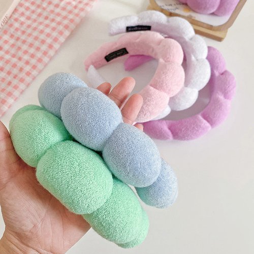 Handmade Sponge Spa Headband and Wristband Set Soft Flannel Skincare Kit