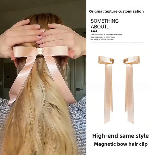 Handmade Magnetic Bow Hair Clip Detachable Ribbon Barrette for Half-Up Styling