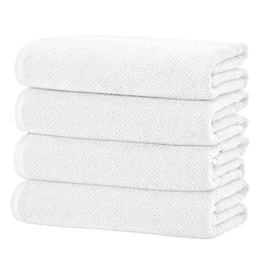 Great Bay Home White Bath Towels - 100% Cotton 4 Pack 54x27 Bath Towel Set - Absorbent, Quick-Drying, Durable Towels for Bathroom Decor - Low-Twist, Two-Ply Fibers (Optic White)