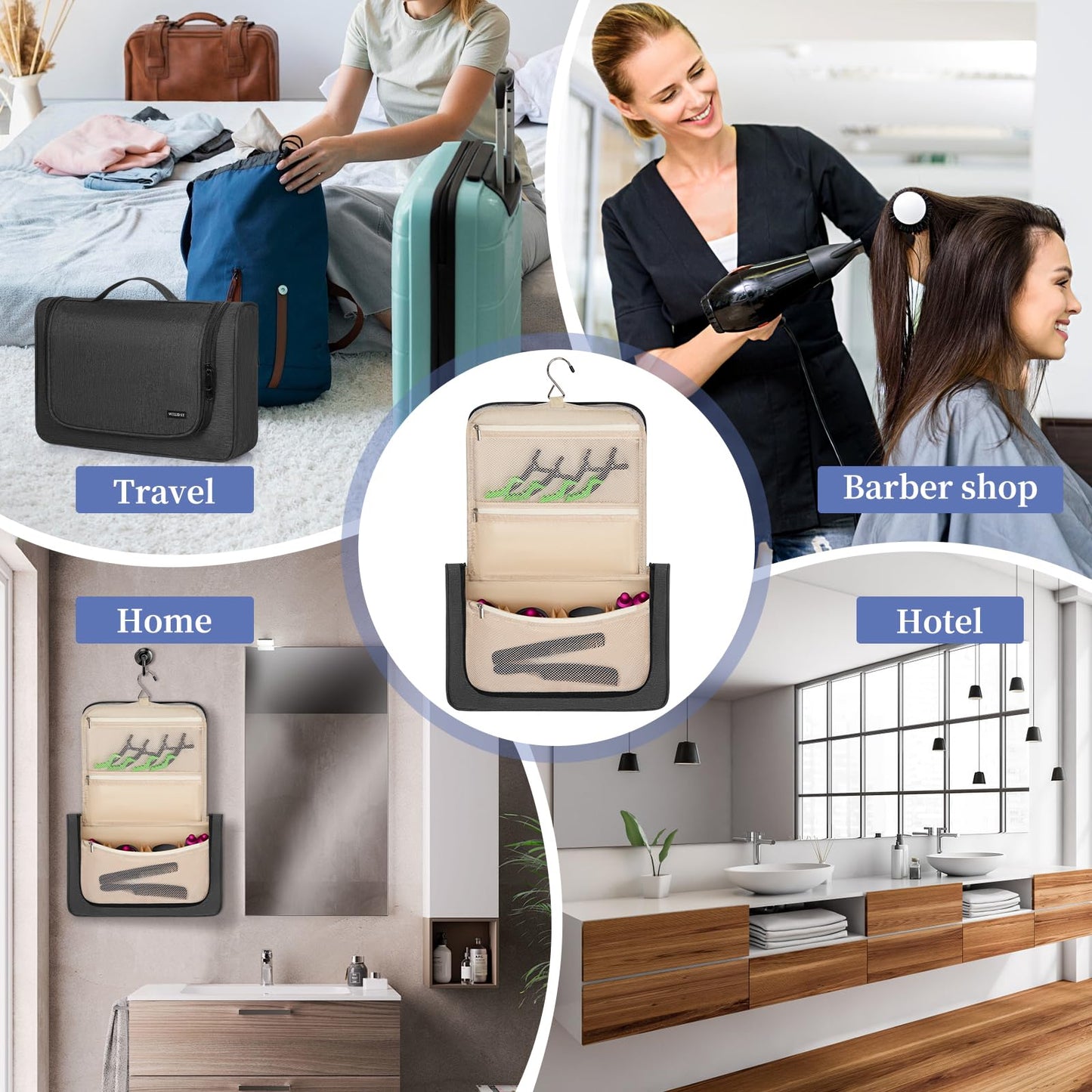 WELIDAY Travel Storage Bag Compatible with Dyson Airwrap Styler, Portable Travel Organizer for Hair Curler and Attachment with Multi-pockets (Front Open Design, Gray)