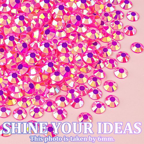 25000Pcs Resin Rhinestones for Crafting, Hot Pink AB 2-6mm Mixed Sizes Non Hotfix Flatback Gems with 1Pcs Glue, Bedazzling Crystal for DIY Craft Clothing Mugs Tumblers Shoes Fabric Decor Nail Art