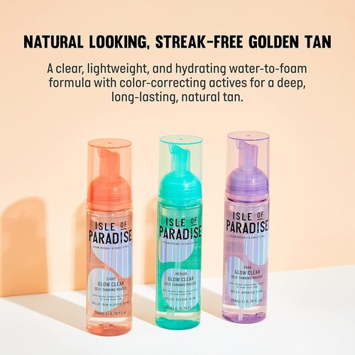 Isle of Paradise Glow Clear Self Tanning Mousse - Vegan Color Correcting Foam, 6.76 Fl Oz