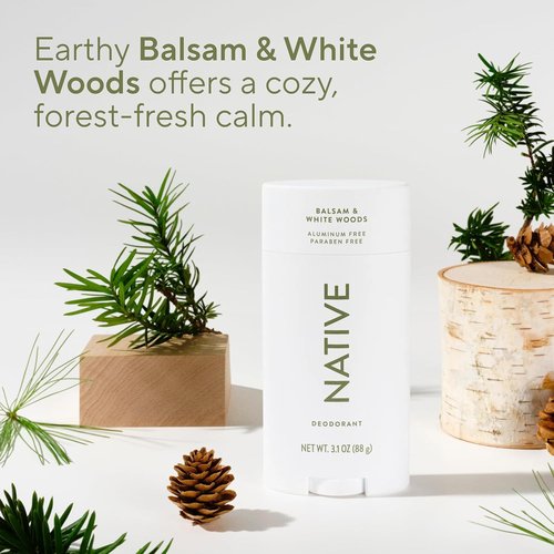 Native Aluminum-Free Deodorant - Balsam & White Woods | 72-Hour Odor Control Stick, 3.1 oz