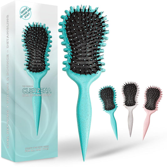 Skiennix Curl Defining Brush - Edge Control Round Hairbrush for Curly Hair | Boar Bristle Design (Green)
