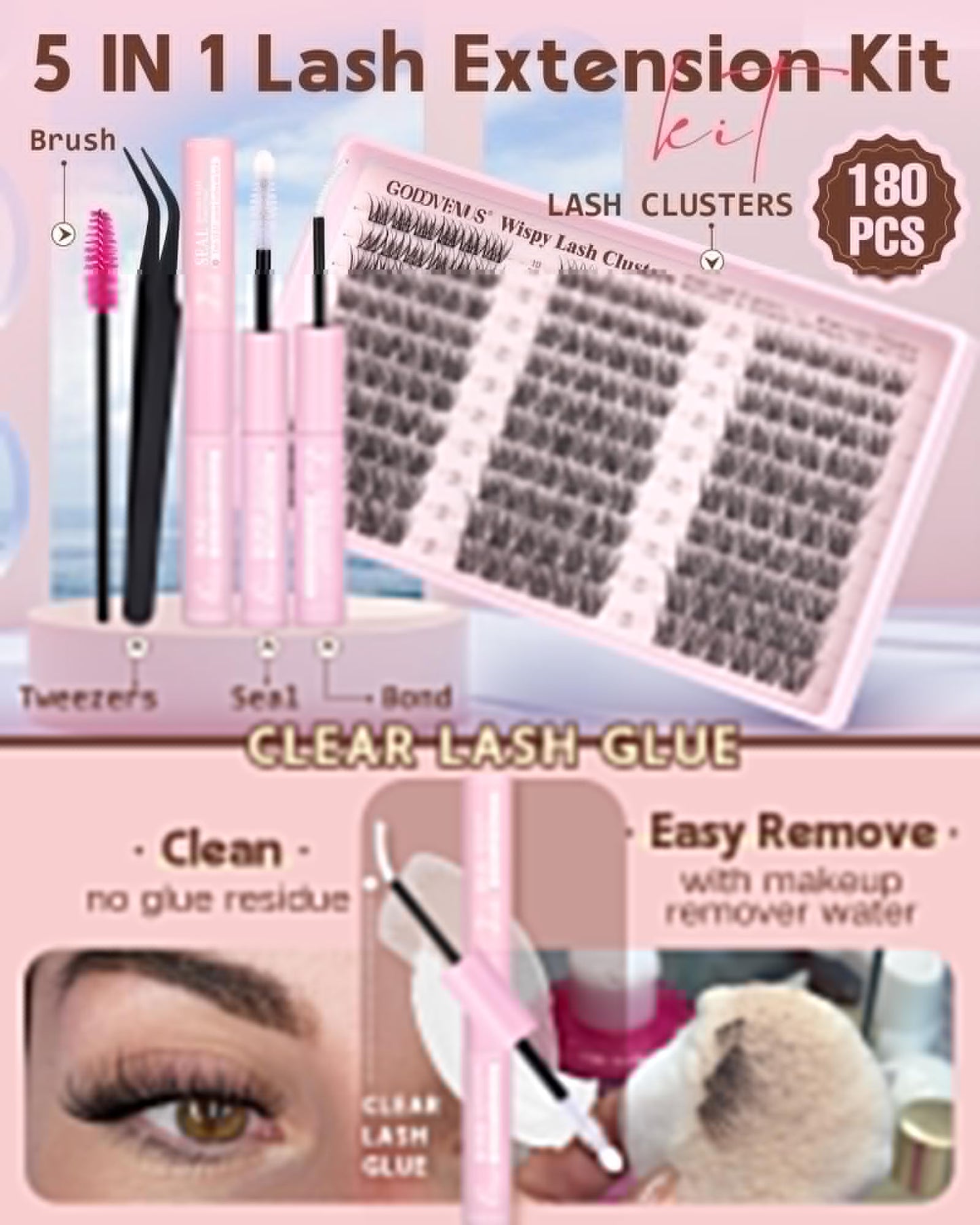 Goddvenus Wispy Lash Clusters Kit Mascara-like Natural Eyelash Clusters Lashes Cluster Eyelash Extensions Kit 10-16mm False Eyelashes Individual Lashes C Curl Lash Extension Kit For DIY