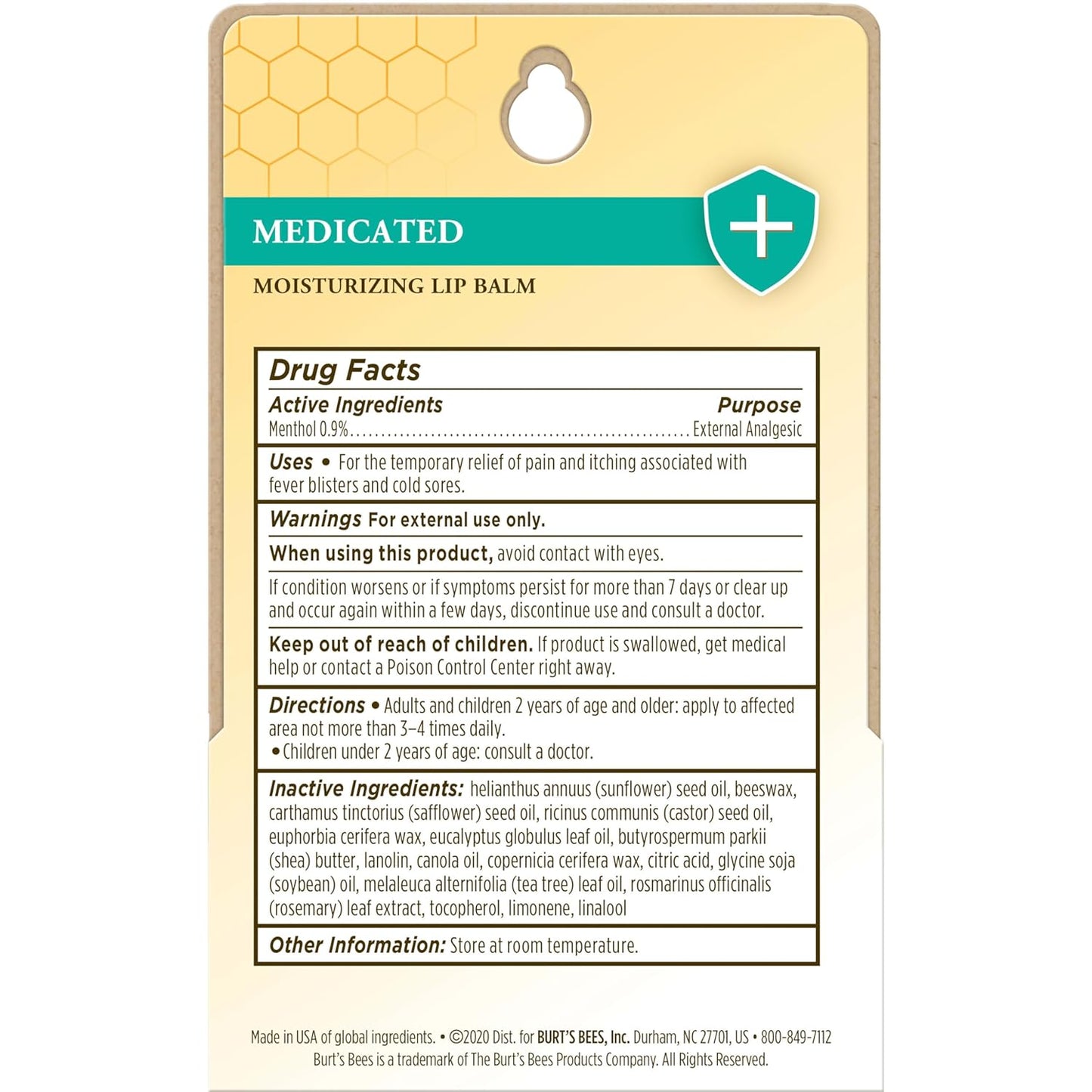 Burt's Bees Medicated Lip Balm - Eucalyptus Oil & Menthol, Natural Lip Care, 2 Tubes, 0.15 oz