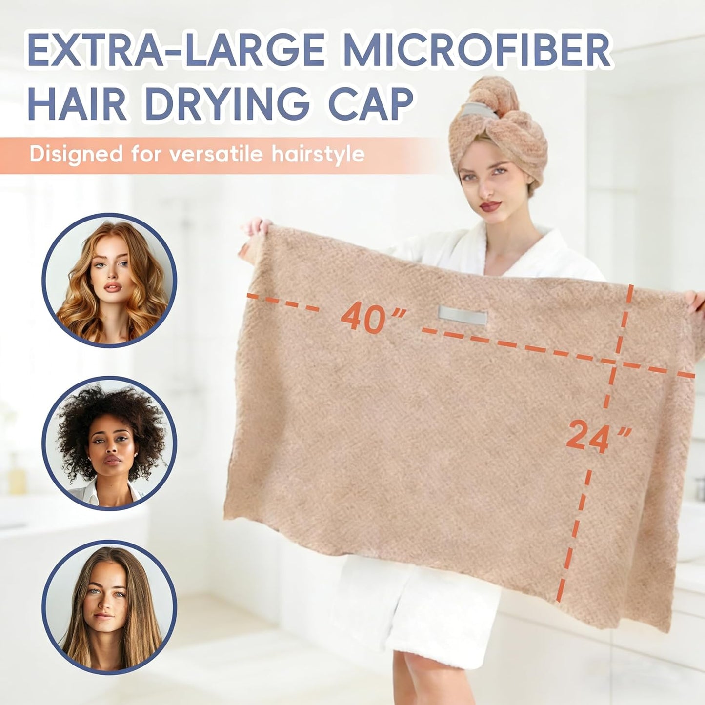 Skiennix Large Microfiber Hair Towel - Super Soft & Quick Dry for Curly Hair | 24''x40'' (Pink)