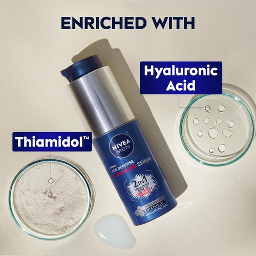 NIVEA MEN Age Defense Face Serum - Fast-Absorbing Formula with Thiamidol & Hyaluronic Acid, 1 Fl Oz