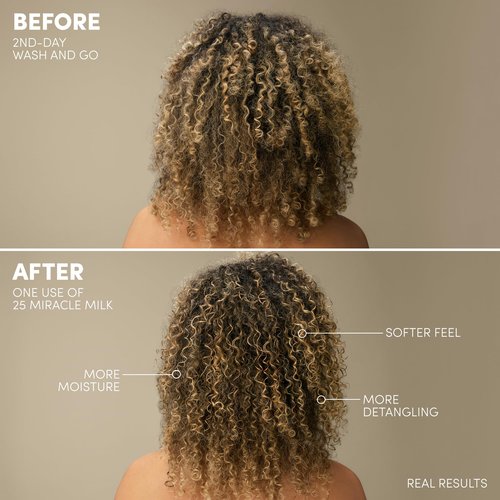 Mizani 25 Benefit Miracle Milk Leave-in Conditioner - Anti-Frizz Detangler Spray For Hair Shine, Heat Protectant, For Frizzy & Curly Hair, With Coconut Oil, 13.5 Fl Oz