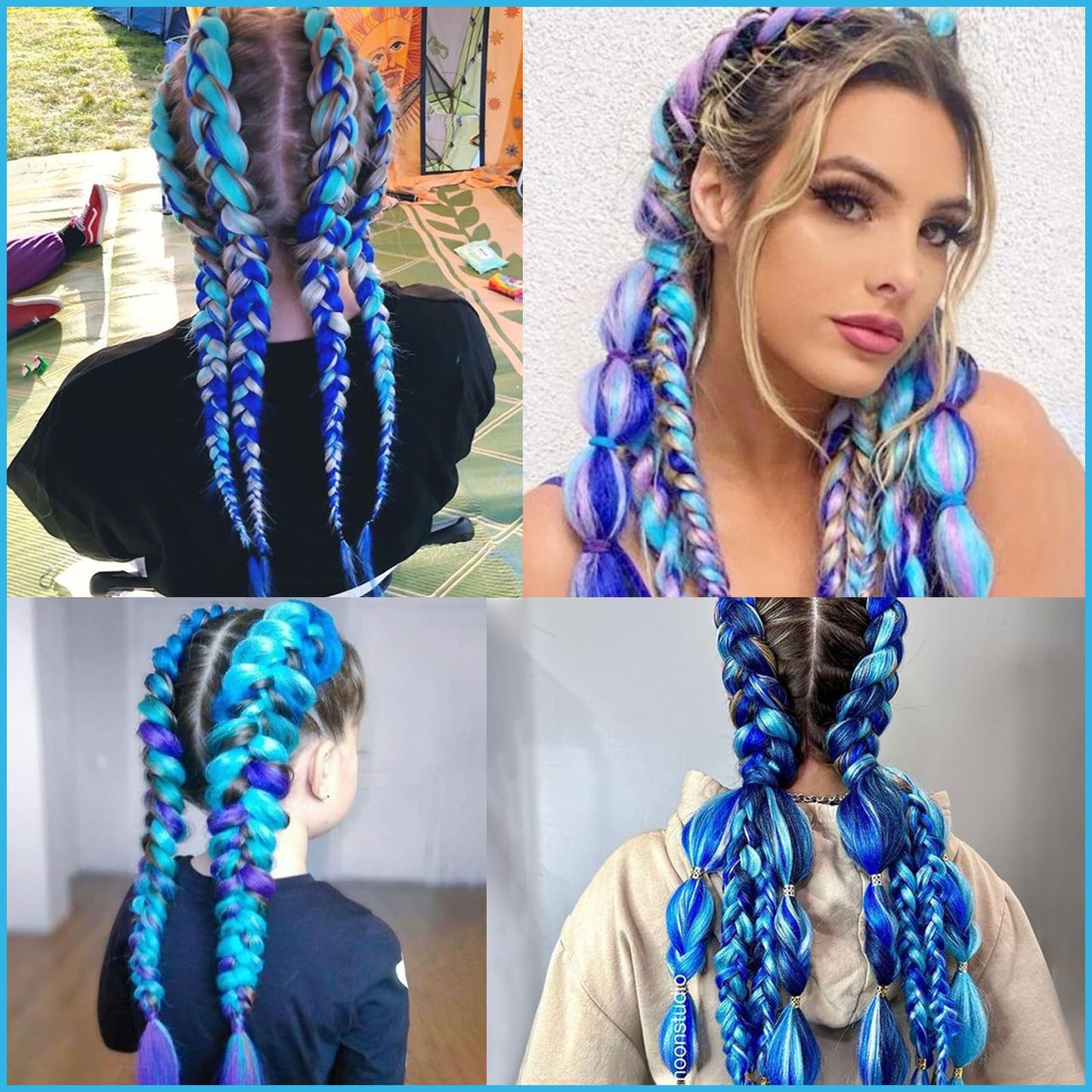 Blue+Light Blue Pre Stretched Braiding Hair 30 Inch Box Braids 2 Packs Synthetic Crochet Braid Neat Yaki Texture Hot Water Setting Hair Extensions