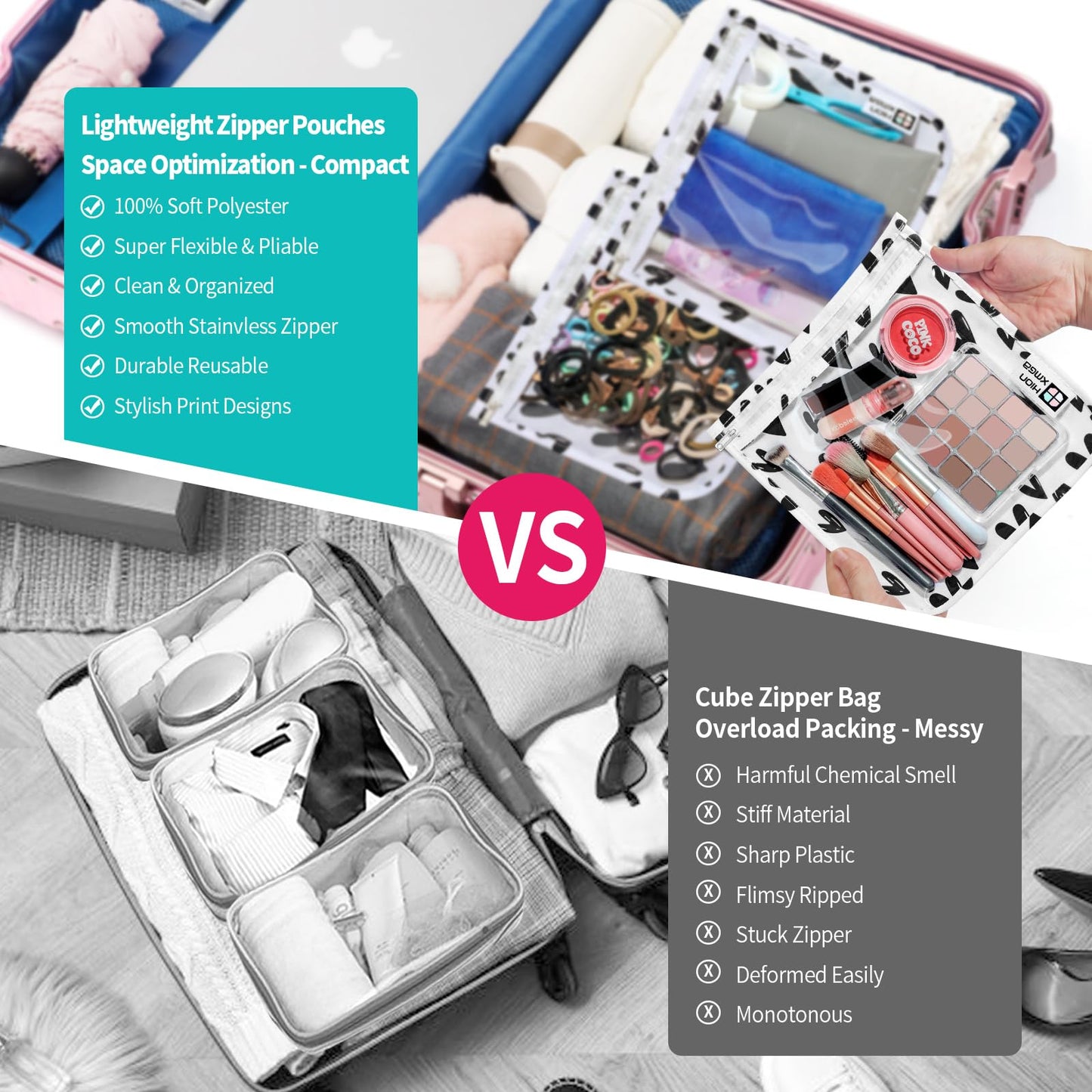 HIONXMGA TSA Approved Toiletry Bag, Set of 3 Clear Travel Toiletry Bag Quart Size Zipper Travel Pouch, Waterproof Makeup Cosmetic Bag for Women Men Kids Toiletries Carry on, Hearts Large