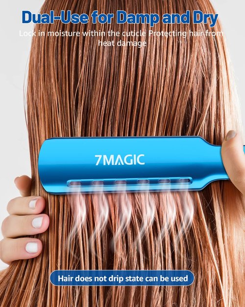 7MAGIC 1.7" Nano Titanium Wide Flat Iron Hair Straightener for Thick Hair, 15s Fast Heating with MCH Technology for Smooth & Sleek Results, Damp to Dry Styling, Dual Voltage 110-220V, Blue