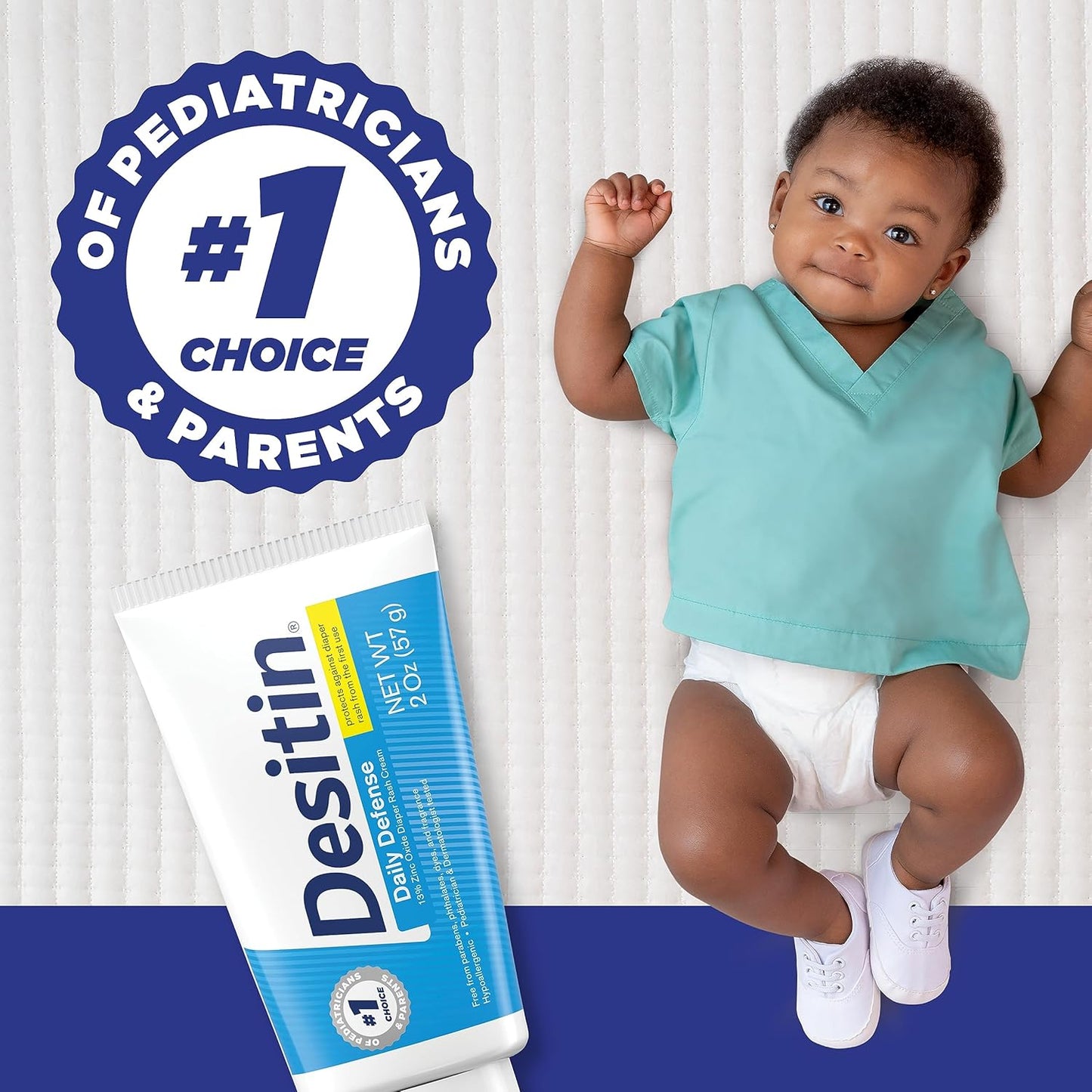 Desitin Daily Defense Baby Diaper Rash Cream - Zinc Oxide Formula, Hypoallergenic, 4.8 oz