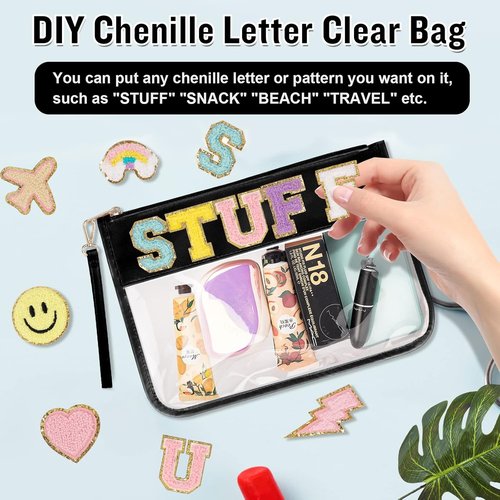 Izuzta Clear PVC Flat Pouch - Waterproof Travel Makeup Bag With Wristlet | Portable Toiletry Cosmetic Pouch (Black)