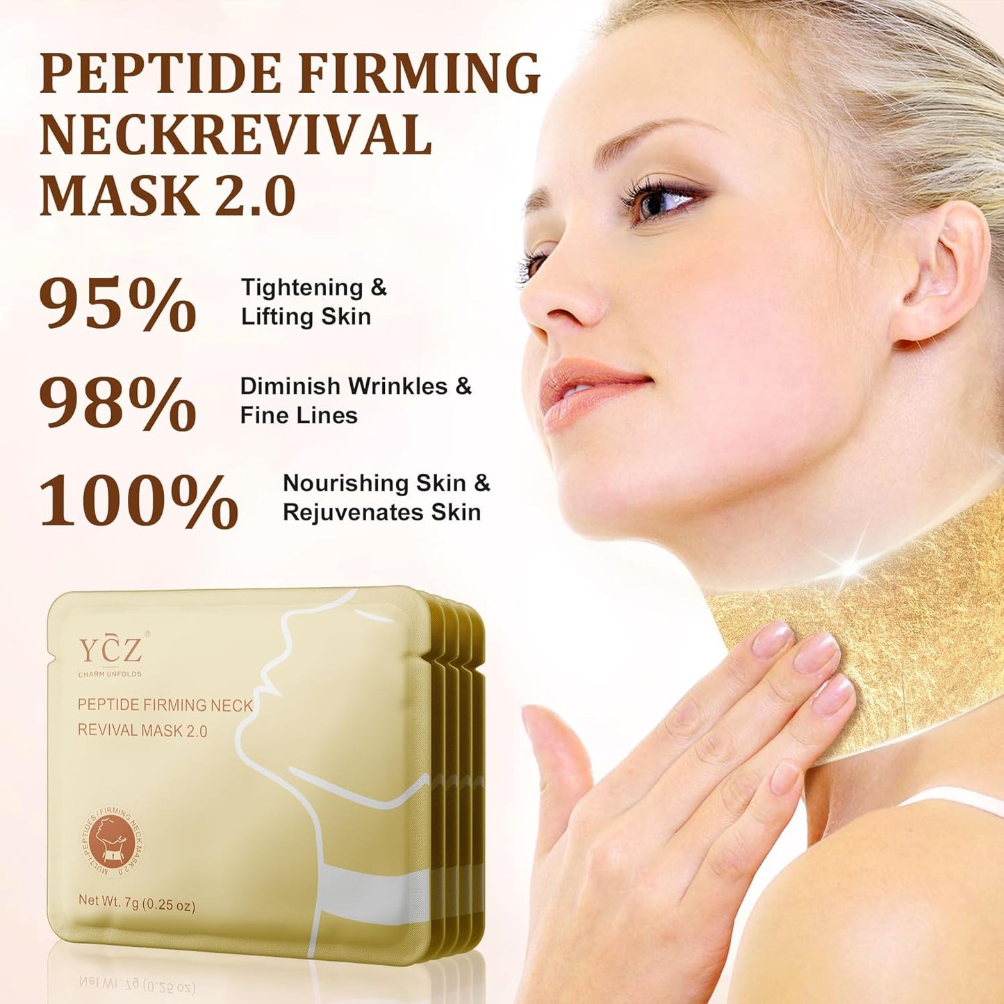 Ycz Firming Neck Mask - Deep Hydration & Collagen Anti-Wrinkle Patches with 8 Peptides & Botanical Serum