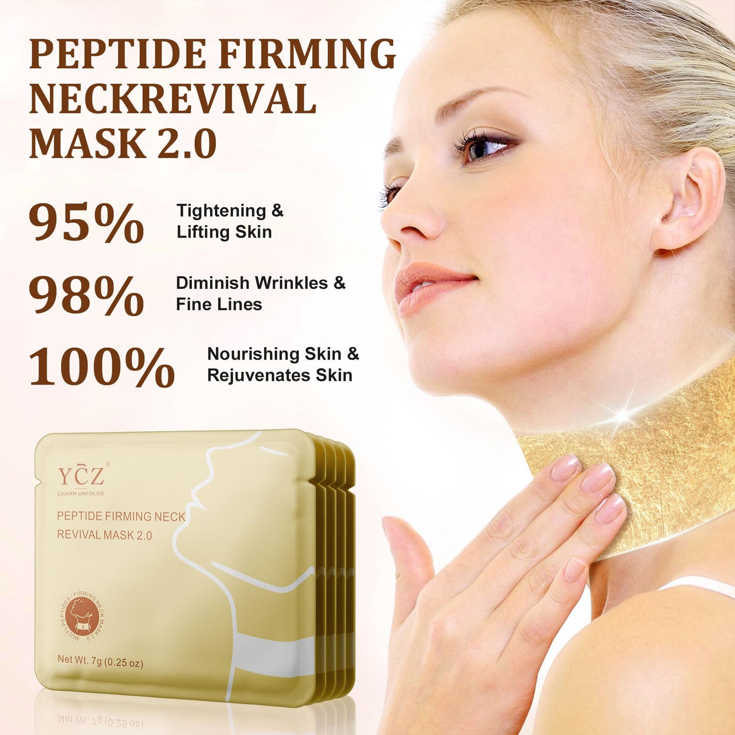 Ycz Firming Smoothing Neck Mask, Neck Wrinkle Patches, Deep Hydration and Moisturization Collagen Anti-Wrinkle Neck Mask, 8 Peptides and Botanical Serum for Firming & Lifting Diminishing Wrinkles