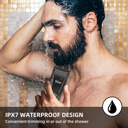 REHOYO Beard Trimmer for Men - Professional Cordless Hair Clippers with 20-Length Dial | Waterproof Stainless Steel Blades, Black
