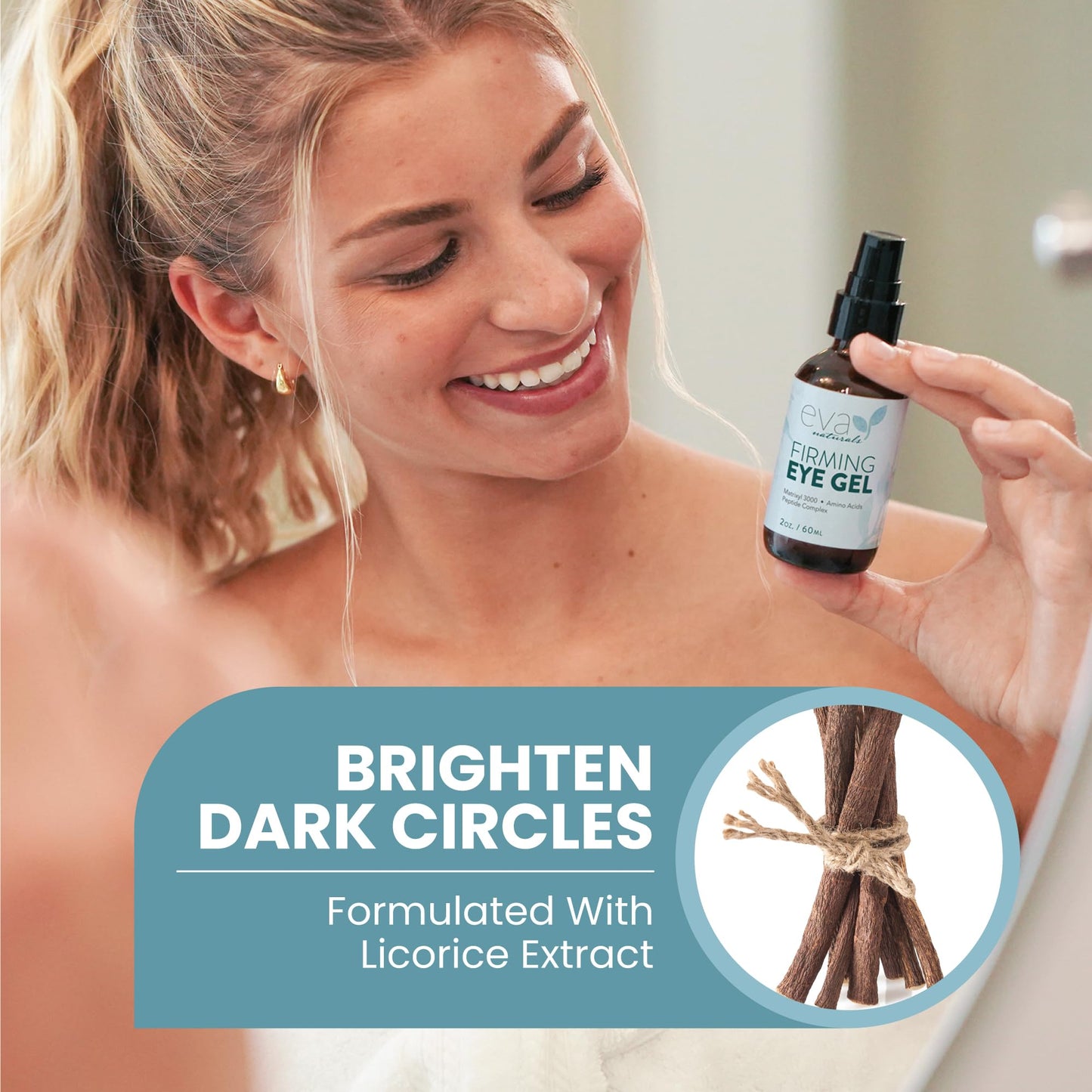 Eva Naturals Anti-Aging Eye Gel - Luxurious Hydrating Under Eye Cream For Dark Circles and Puffiness, Bags, Crows Feet, Wrinkles - With Hyaluronic Acid & Skin-Firming Peptides Eye Serum 2 oz (2 Pack)