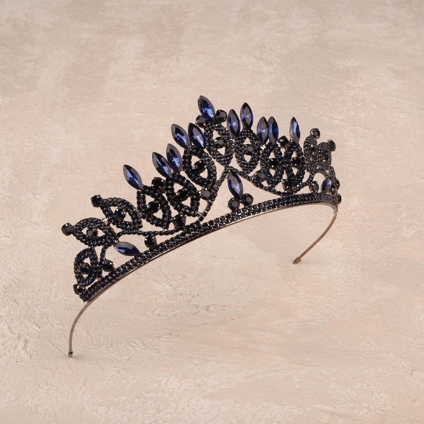 LIMELIA Women's Tiara, Crown for Henna Wedding Party | Glitter Hair Accessories for Bridal Birthday Halloween Costume Christmas Party, Princess Crowns Floral Pattern | Crystal Stone - Blue