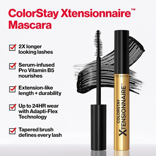 Revlon ColorStay Xtensionnaire Mascara & Lash Serum - Lengthening, Smudge-Proof, 203 Black Brown