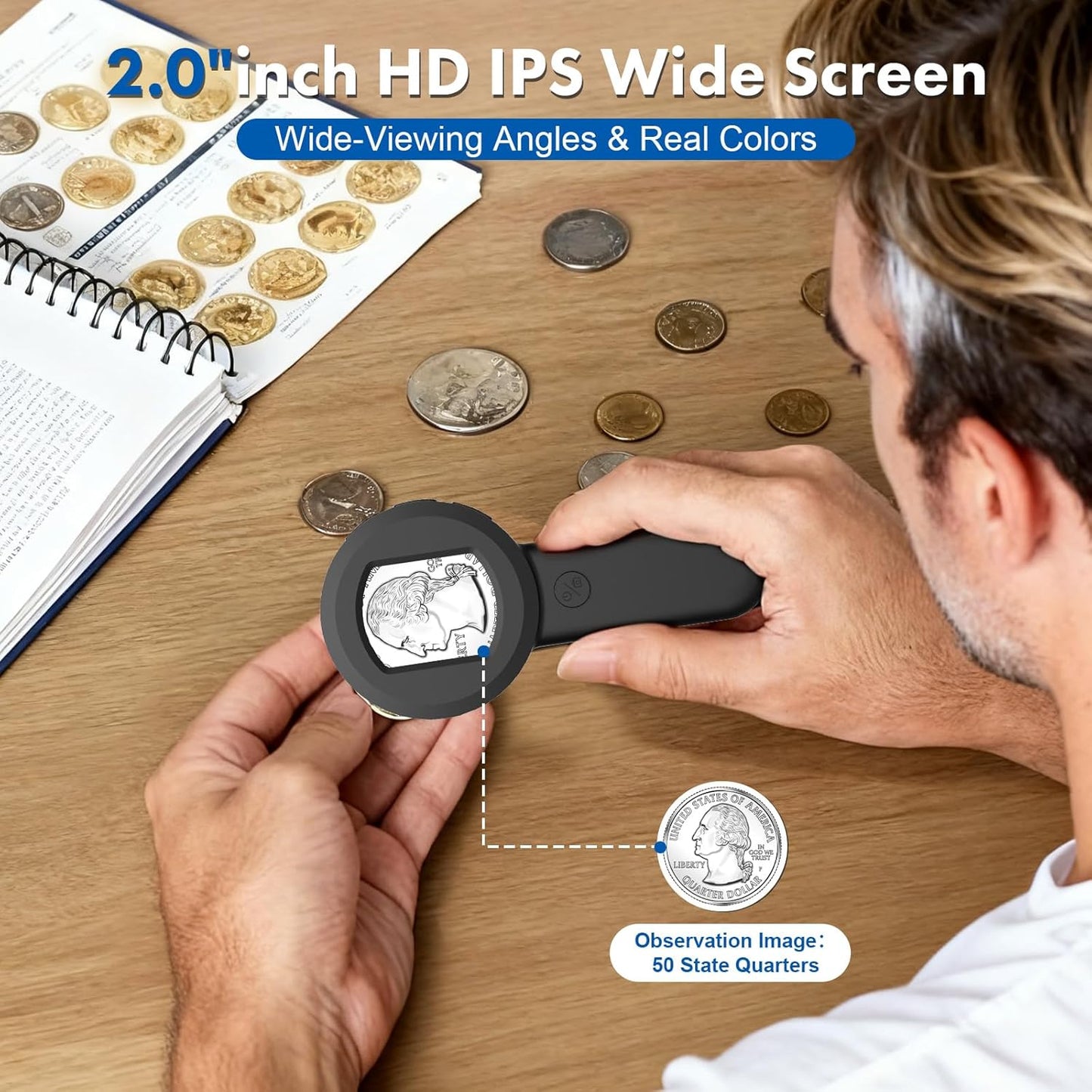 Digital Handheld Microscope for Kids Adults - OPAITA 100x Mini Coin Magnifier with Light Portable Jewelers Loupe with 2" Screen - USB Microscope Compatible with Windows, Mac OS