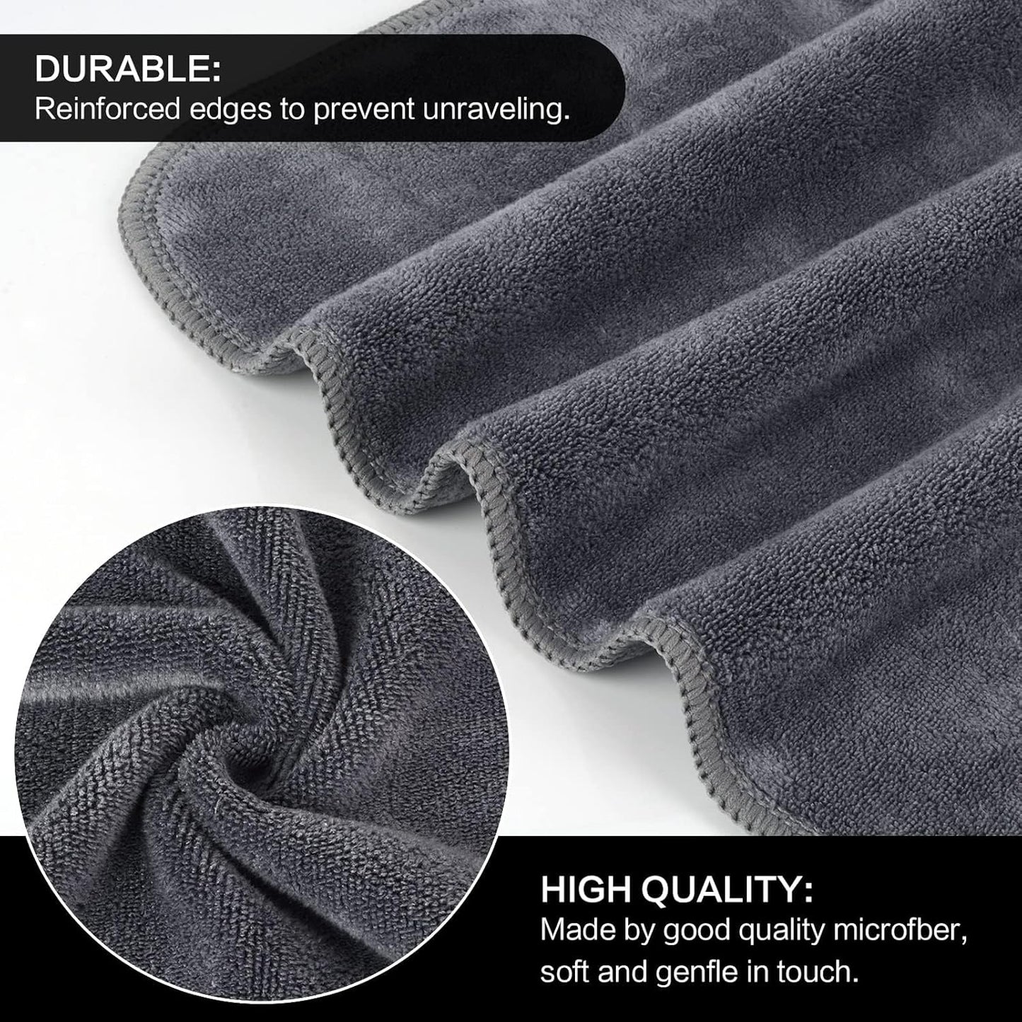 SINLAND Microfiber Facial Cloths - Fast-Drying Washcloths | 12" x 12" Grey, 6-Pack