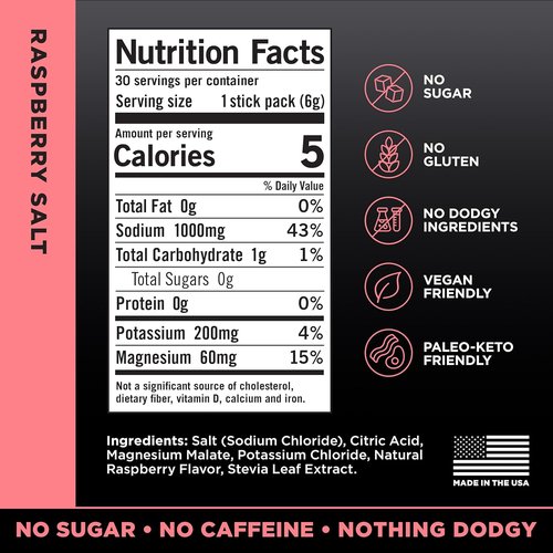 LMNT Zero Sugar Electrolytes - Raspberry Salt Drink Mix | 30 Convenient Packets