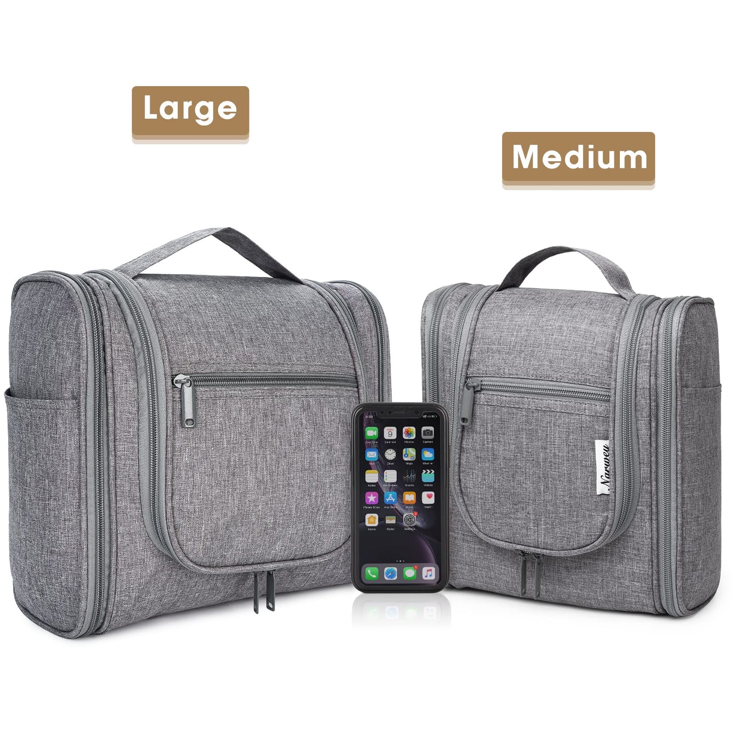 Hanging Toiletry Bag for Women Travel Makeup Bag Organizer Toiletries Bag Men for Cosmetics Essentials Accessories (Large, Grey)