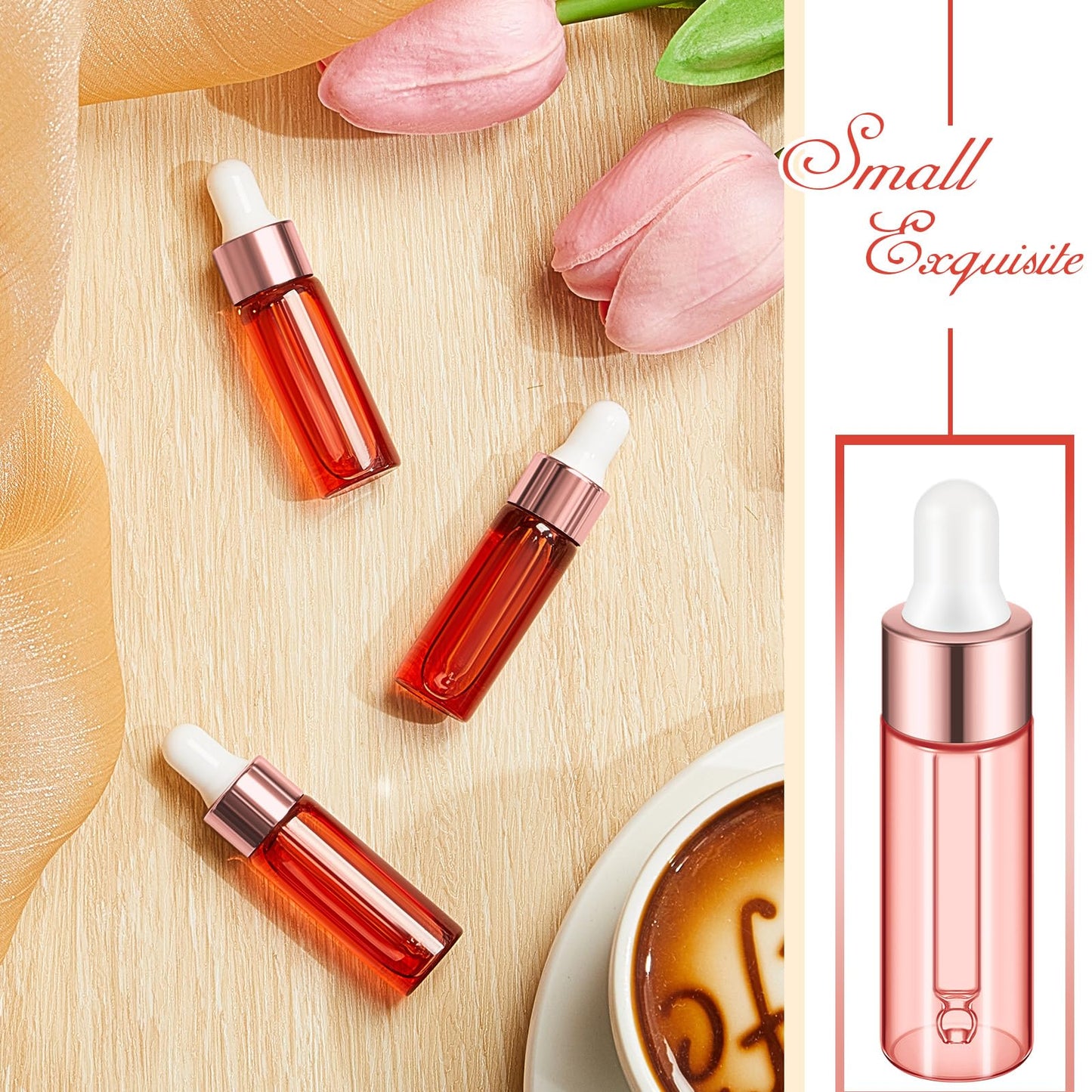 Didaey 100 Pcs Mini Glass Dropper Bottle Bulk Clear Essential Oil Dropper Bottles Small Tincture Bottles with Dropper Sample Containers Perfume Liquid Vials with Cap for Traveling(5 ml,Pink Body)