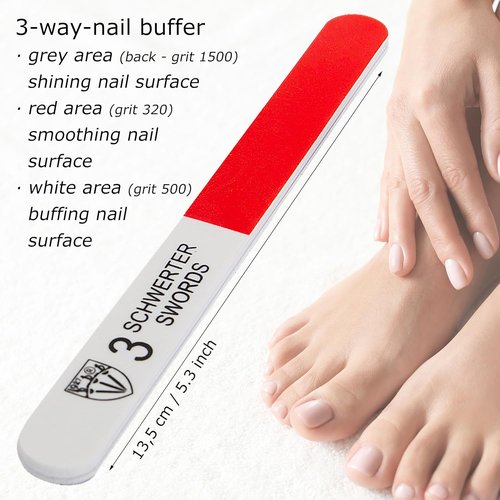 3 Swords Germany - Sapphire Metal Nail File Set | 2-Piece with 3-Way Nail Buffer for Perfect Nail Care