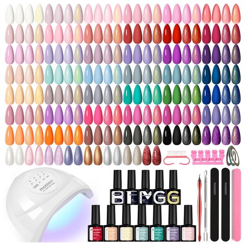 Phoenixy Gel Nail Polish Kit with UV Light, 66Pcs Gel Nail Kit 50 Vibrant Colors for All Seasons & Occasions 5Pcs Base & Top Coat DIY Manicure Set for Home Use Gifts for Women and Teen Girls