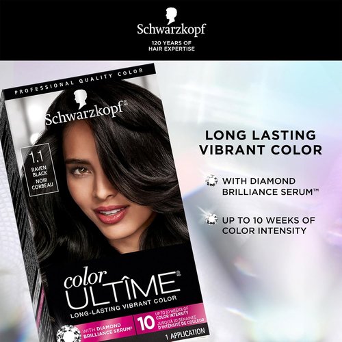 Schwarzkopf Color Ultime Hair Dye - Permanent Raven Black with Diamond Brilliance | Fade-Resistant, Covers Grays