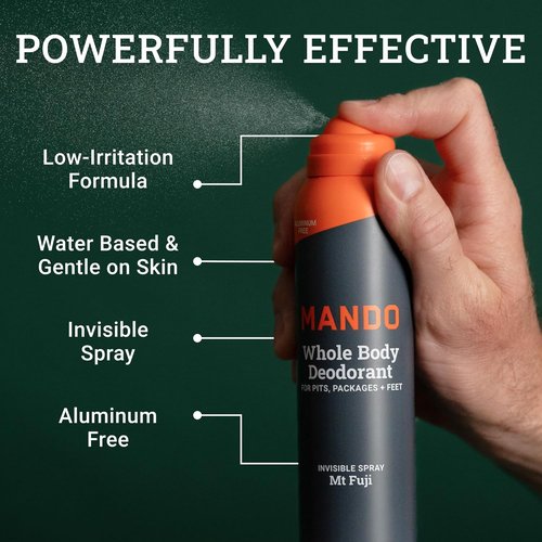 Mando Whole Body Deodorant For Men - Invisible Spray - 72 Hour Odor Control, Aluminum & Benzene Free - 3.6 oz (Pack of 2)