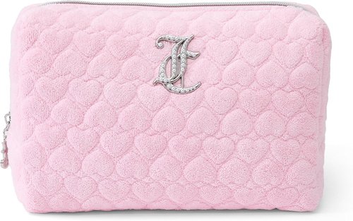 Juicy Couture Pink Makeup Bag - Travel Organizer with Zip Top & Heart Logo Design