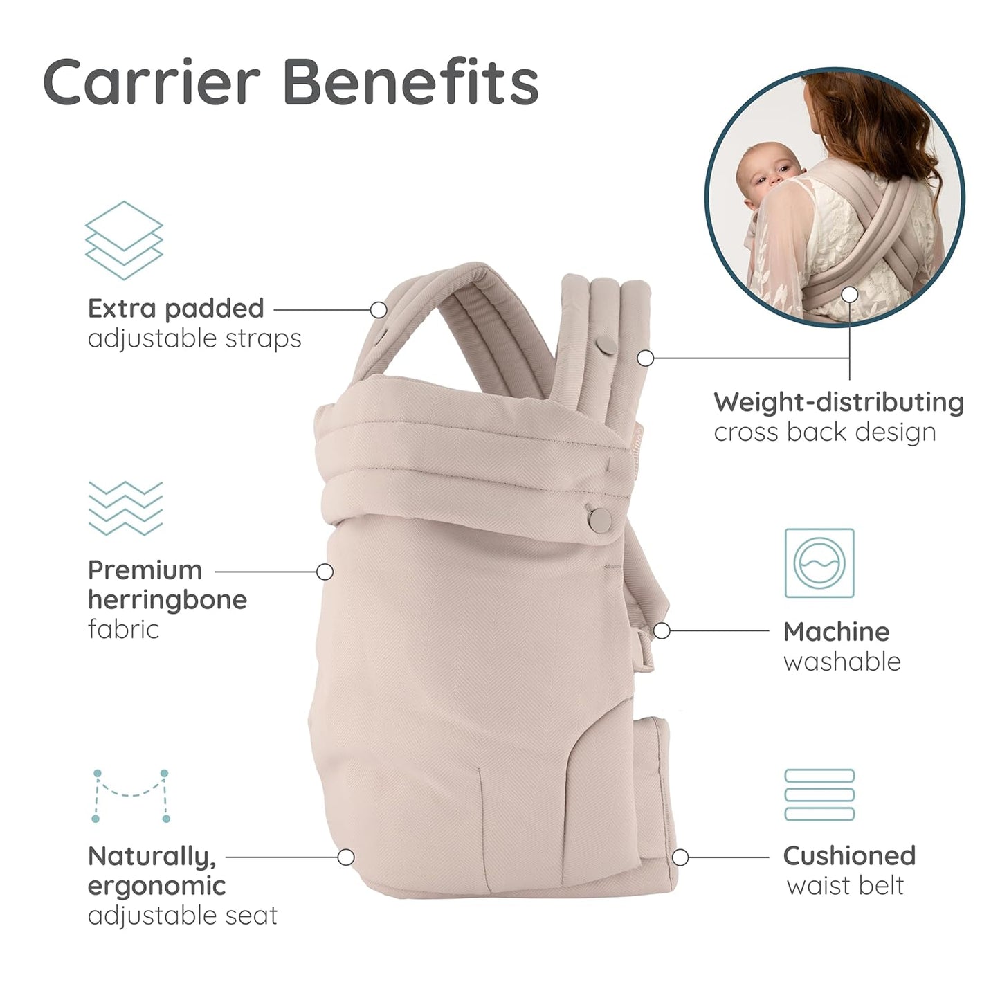 Infantino Honey Blossom Baby Carrier - Ergonomic Infant to Toddler Support, Adjustable Seat, 7-40 lbs | Toasted Almond