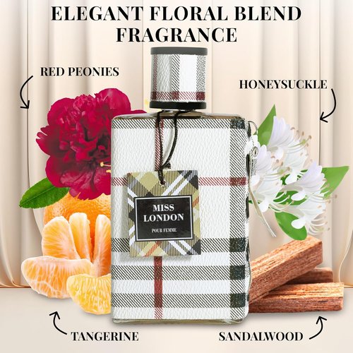 Miss London Eau De Parfum for Women - Floral Honeysuckle, Rose & Jasmine Blend - 100ml Elegant Scent for Daily Wear & Special Occasions
