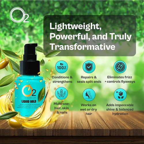 O2 Liquid Gold Argan Oil Treatment - Lightweight Formula Repairs Split Ends, Eliminates Frizz & Adds Shine